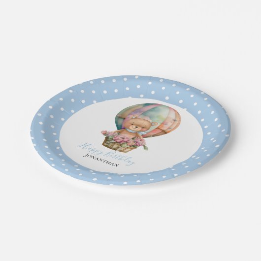 Birthday Teddy Bear Balloon Poke Stippen Papieren Bordje (Gekanteld)