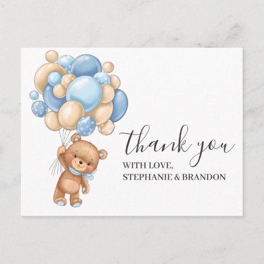 Birthday Teddy Bear Blue Boy Balloons Dank je Briefkaart (Voorkant)