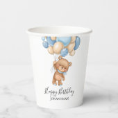Birthday Teddy Bear Boy Blue Balloons Papieren Bekers (Achterkant)