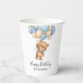 Birthday Teddy Bear Boy Blue Balloons Papieren Bekers (Voorkant)