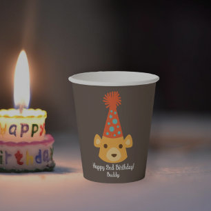Birthday Teddy Bear die een Pet van de Partij van Papieren Bekers