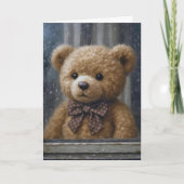 Birthday Teddy Bear In Rainy Window Kaart (Voorkant)