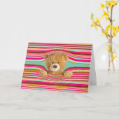 Birthday Teddy Bear in Stripes Kaart (Gele Bloem)