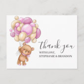 Birthday Teddy Bear PINK Balloons Hartelijk dank Briefkaart (Voorkant)