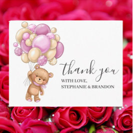Birthday Teddy Bear PINK Balloons Hartelijk dank Briefkaart