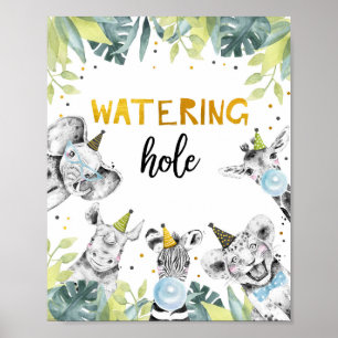 Birthday-teken van de partij "Watering Hole Safari Poster