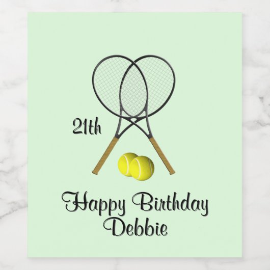 Birthday Tennis Green Sports Name and Age 21st Wijn Etiket (Enkel label)