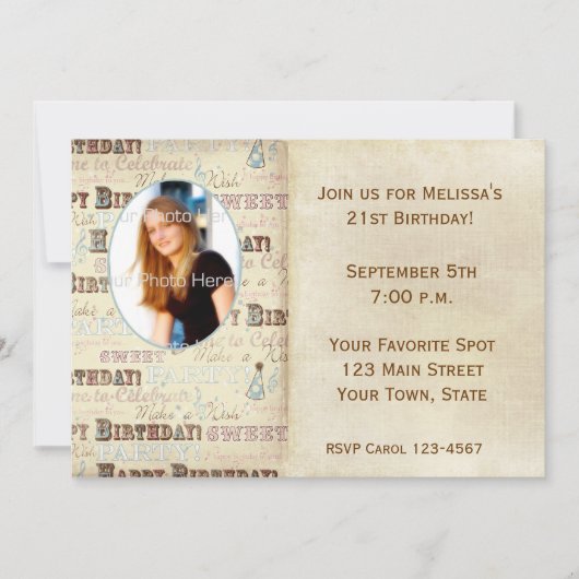 Birthday Text Photo Card Uitnodiging (Voorkant)