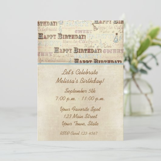 Birthday Text Uitnodiging (Staand voorkant)