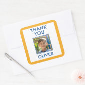 Birthday Thank you Kids Name & Photo  Vierkante Sticker (Envelop)