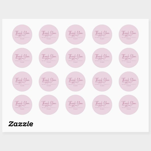 Birthday Thank You Pink Minimalist Script Ronde Sticker (Vel)