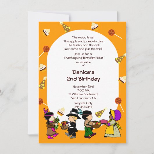 Birthday Thanksgiving Children's Party Invitation Kaart (Voorkant)