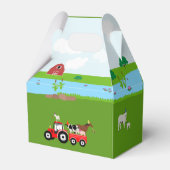 Birthday-thema landbouwhuisdieren en rode trekkers bedankdoosjes (Achterkant)