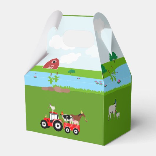 Birthday-thema landbouwhuisdieren en rode trekkers bedankdoosjes (Achterkant)