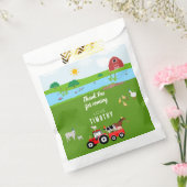 Birthday-thema landbouwhuisdieren en rode trekkers bedankzakje (Gezegeld)