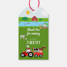 Birthday-thema landbouwhuisdieren en rode trekkers cadeaulabel