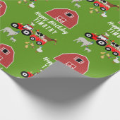 Birthday-thema landbouwhuisdieren en rode trekkers cadeaupapier (Hoek)
