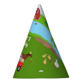 Birthday-thema landbouwhuisdieren en rode trekkers feesthoedjes (Rechts)