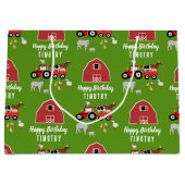 Birthday-thema landbouwhuisdieren en rode trekkers groot cadeauzakje (Voorkant)