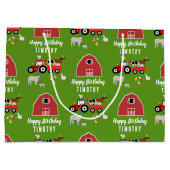 Birthday-thema landbouwhuisdieren en rode trekkers groot cadeauzakje (Achterkant)