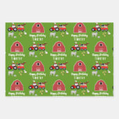 Birthday-thema landbouwhuisdieren en rode trekkers inpakpapier vel (Voorkant)