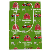 Birthday-thema landbouwhuisdieren en rode trekkers medium cadeauzakje (Voorkant)