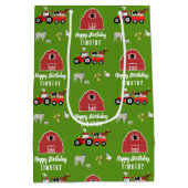 Birthday-thema landbouwhuisdieren en rode trekkers medium cadeauzakje (Achterkant)