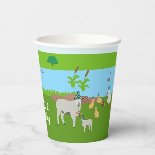 Birthday-thema landbouwhuisdieren en rode trekkers papieren bekers (Achterkant)