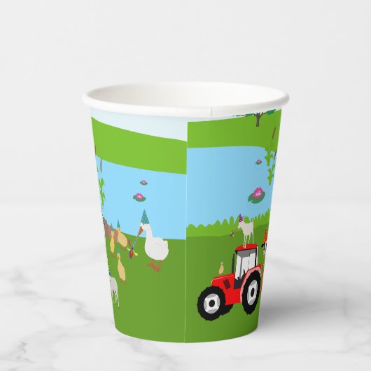 Birthday-thema landbouwhuisdieren en rode trekkers papieren bekers (Rechts)