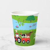 Birthday-thema landbouwhuisdieren en rode trekkers papieren bekers (Voorkant)