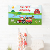 Birthday-thema landbouwhuisdieren en rode trekkers spandoek (Insitu)