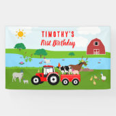 Birthday-thema landbouwhuisdieren en rode trekkers spandoek (Horizontaal)