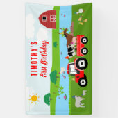 Birthday-thema landbouwhuisdieren en rode trekkers spandoek (Verticaal)