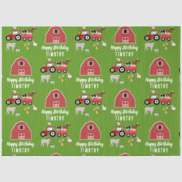 Birthday-thema landbouwhuisdieren en rode trekkers tissuepapier