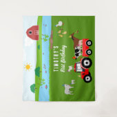 Birthday-thema landbouwhuisdieren en rode trekkers wandkleed (Voorkant)