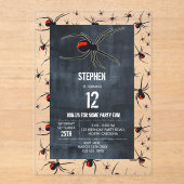 Birthday-thema Rode en zwarte spin Acryl Uitnodigingen (Voorkant)