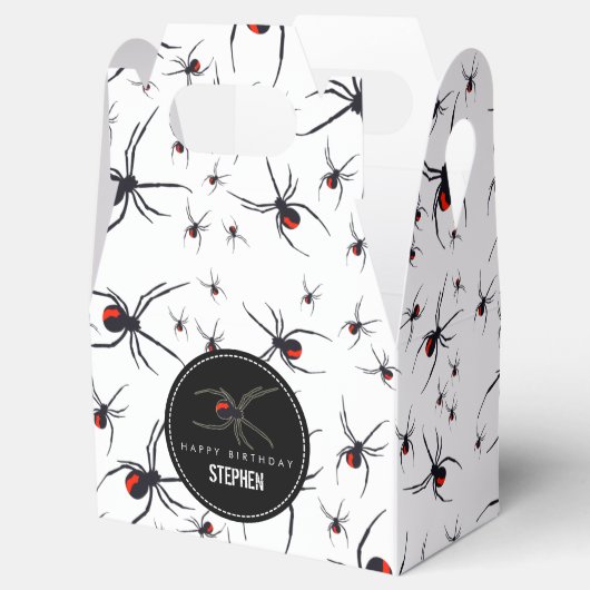 Birthday-thema Rode en zwarte spin Bedankdoosjes (Geopend)