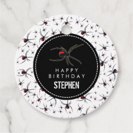 Birthday-thema Rode en zwarte spin Bedankjes Labels