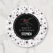 Birthday-thema Rode en zwarte spin Bedankjes Labels (Voorkant)
