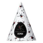 Birthday-thema Rode en zwarte spin Feesthoedjes (Voorkant)