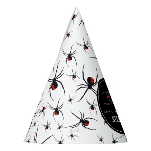 Birthday-thema Rode en zwarte spin Feesthoedjes (Links)