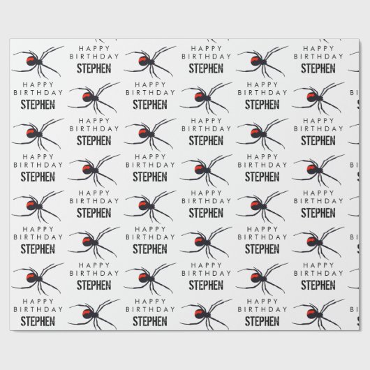 Birthday-thema Rode & zwarte spin & naam Cadeaupapier (Vlak)