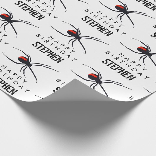 Birthday-thema Rode & zwarte spin & naam Cadeaupapier (Hoek)