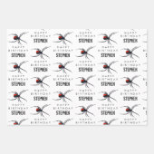 Birthday-thema Rode & zwarte spin & naam Inpakpapier Vel (Voorkant 3)