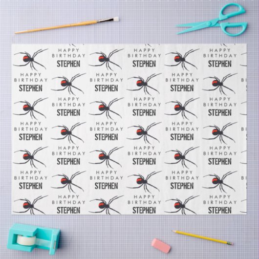 Birthday-thema Rode & zwarte spin & naam Tissuepapier (Craft)