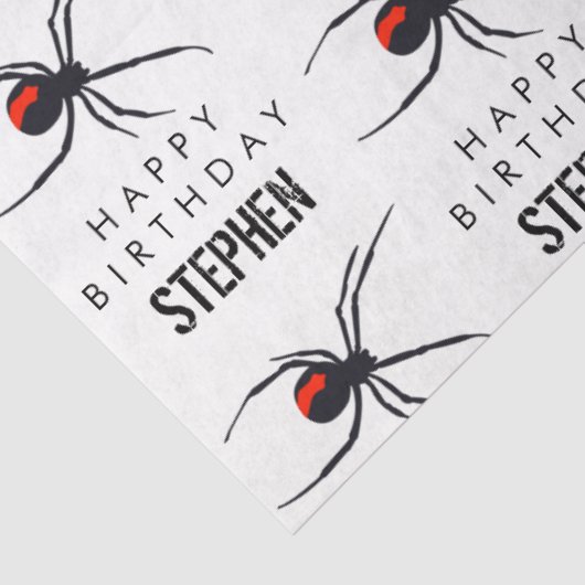 Birthday-thema Rode & zwarte spin & naam Tissuepapier (Detail)