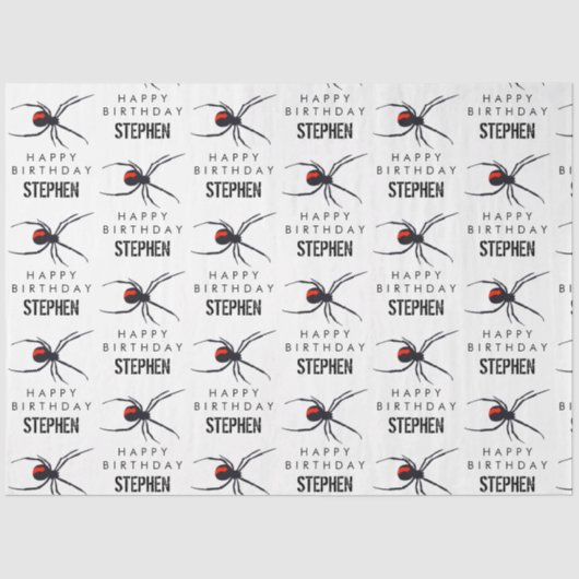 Birthday-thema Rode & zwarte spin & naam Tissuepapier (Voorkant)