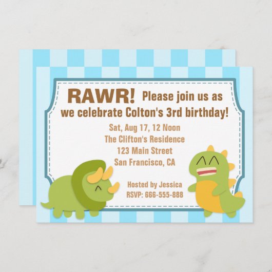 Birthday Theme - Cute Dinosaurs Kaart (Voorkant / Achterkant)