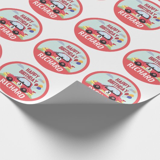 Birthday Theme Race Car Racing Kind Cadeaupapier (Hoek)