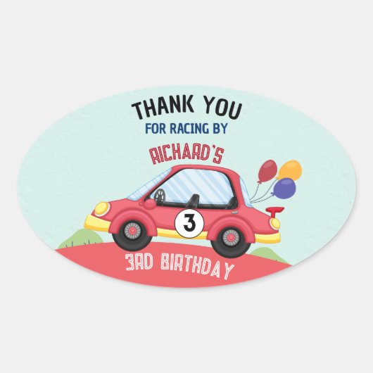 Birthday Theme Race Car Racing Kind Ovale Sticker (Voorkant)